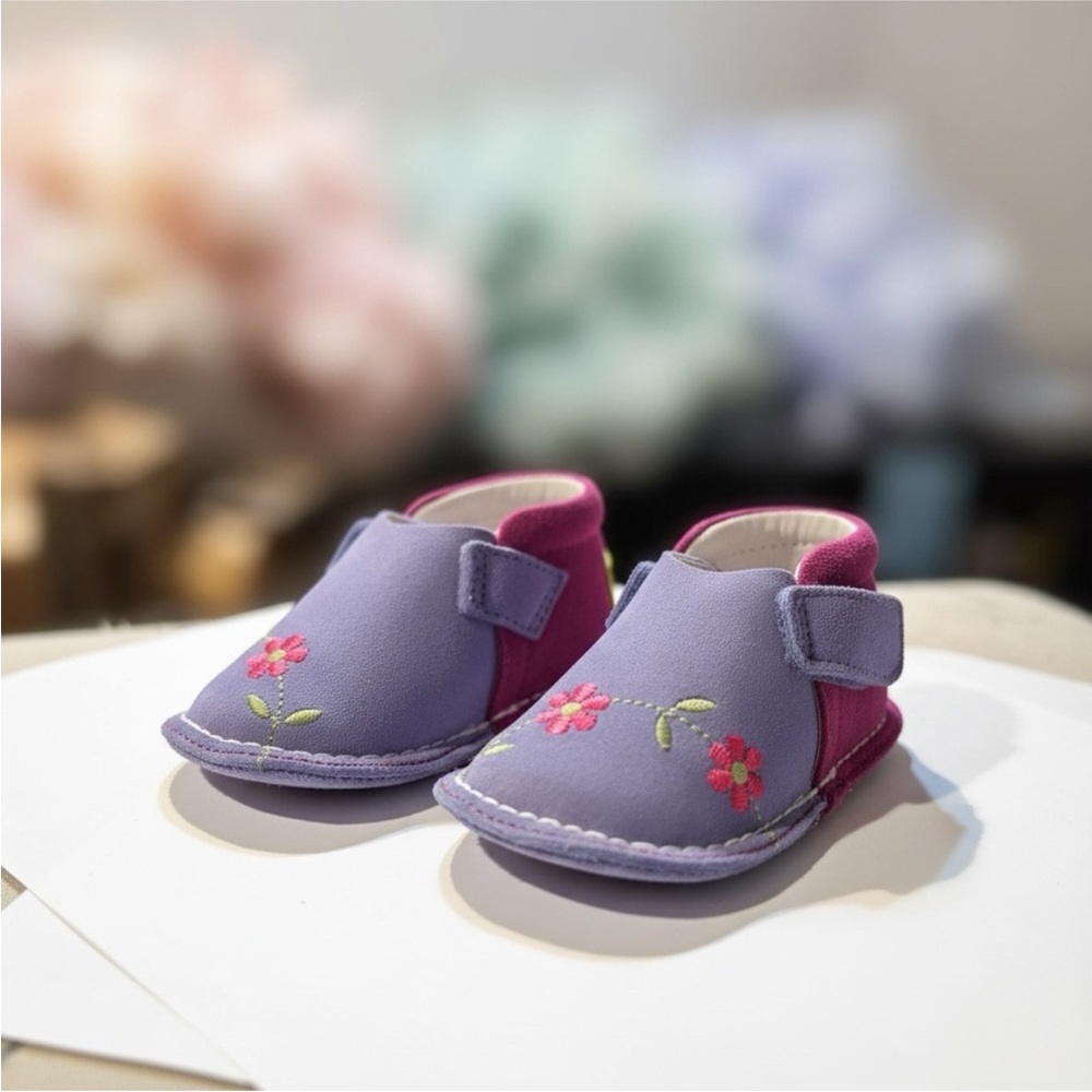 Pipit Flower Suede Baby Walker Shoes Purple Pink | EU 17 / US 2
